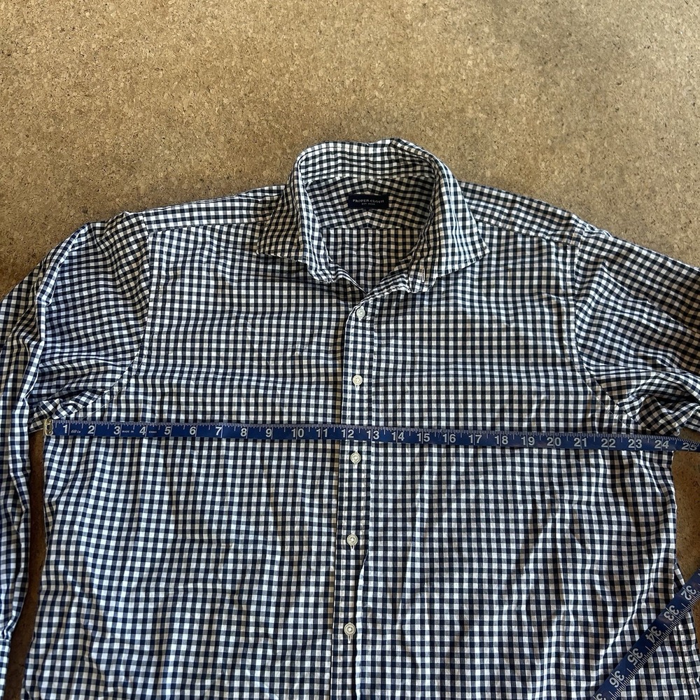 Proper Cloth Shirt Mens 46 Blue Gingham Plaid Cotton Button Up Preppy Costal
